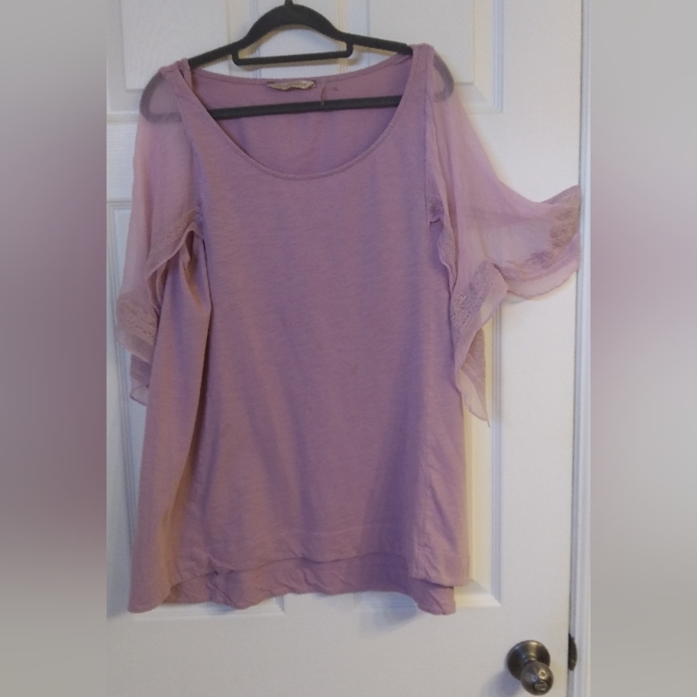 Pink top with lacy fly away sleeves